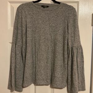 Zara heather grey lightweight crew neck sweater with long flare sleeves
